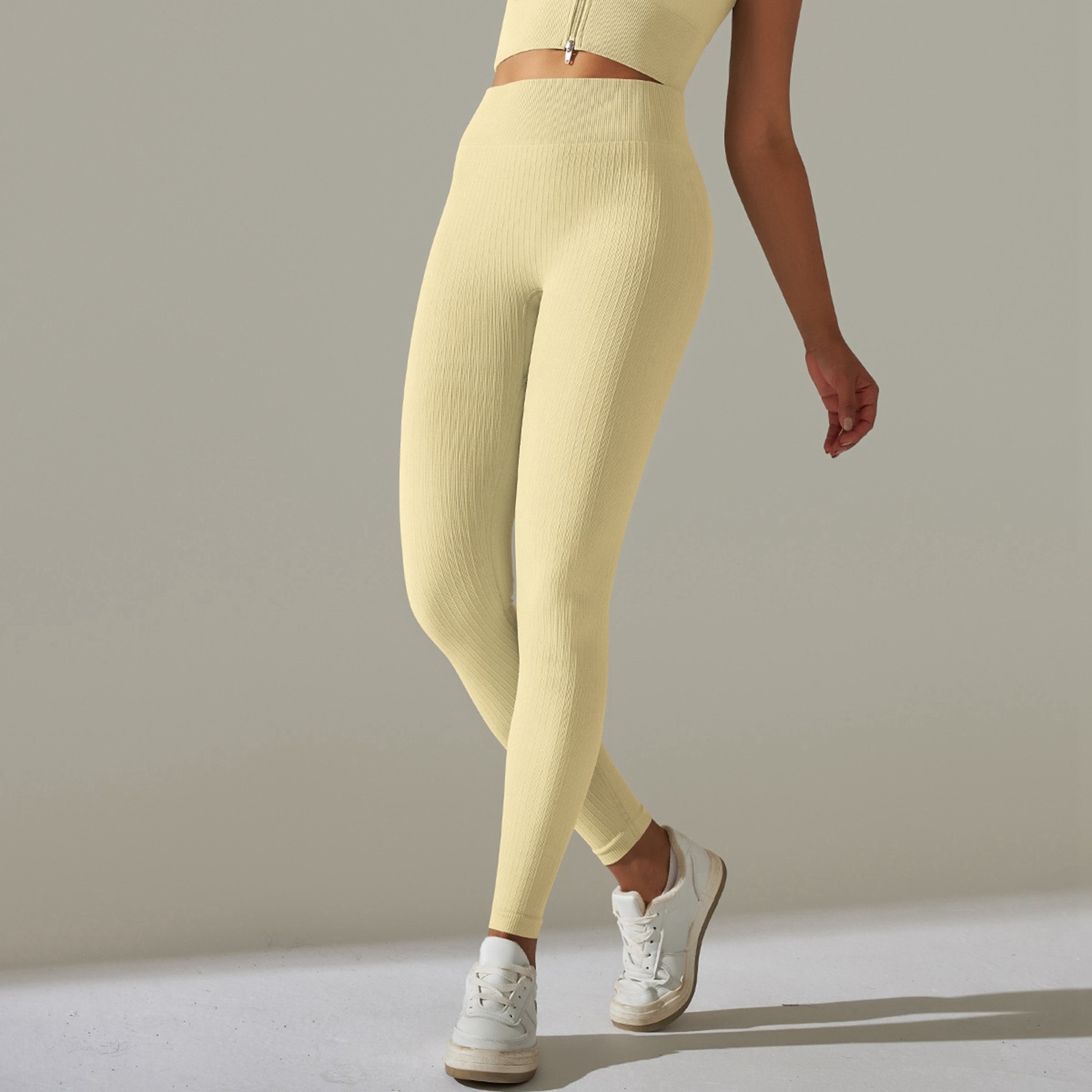 thumbnail image 5 of Pantalones de fitness para mujer con cintura alta, sin costuras y con abertura, que realzan las caderas, elásticos y transpirables, para yoga/running, tallas S-L, 5 of 5